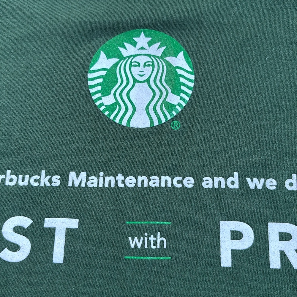 Maintenance Crew Starbucks Apron Green Maintenance Tee Shirt Official Sz L - Picture 13 of 13